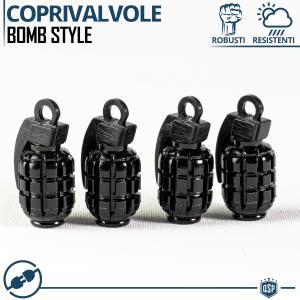 4 Tappi Coprivalvole Neri "Granata" | Tappini Valvole Pneumatici Universali Auto e Moto in Alluminio
