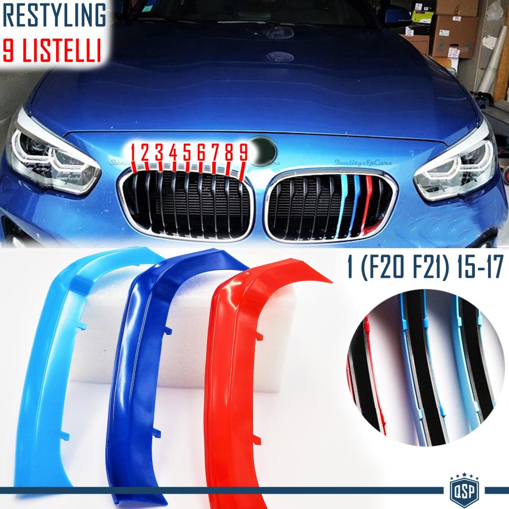 X3 Bandes en ABS COUVRE CALANDRE couleurs M SPORT pour BMW SERIE 1 (F20  F21) 15>17 AVEC Calandre à 9 Bandes