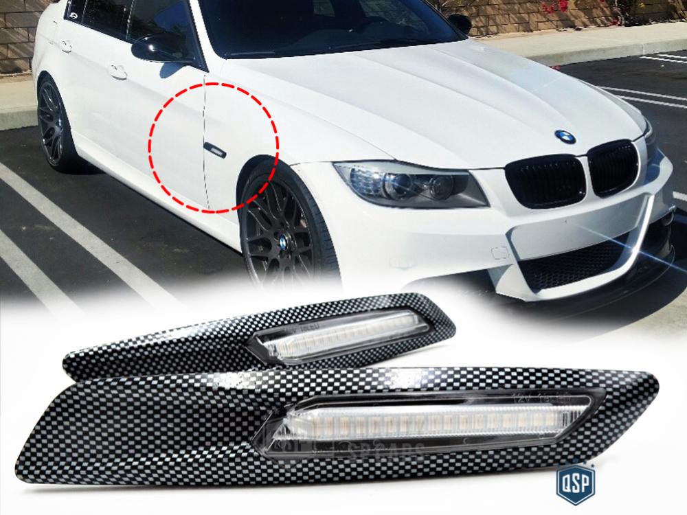 2 Blinkern-LED für BMW 3er E90 E91 E92 E93, 100% CANBUS ABS-Gehäuse  Kohlenstoff + Rauchglas Weiß