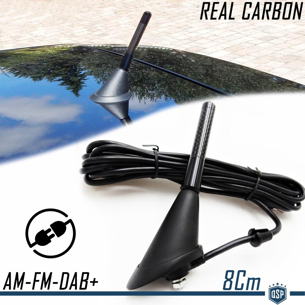 KOMPLETTE Auto Antenne Professionelle, Basis + Stiel 8Cm aus REAL Carbon +  Kabel