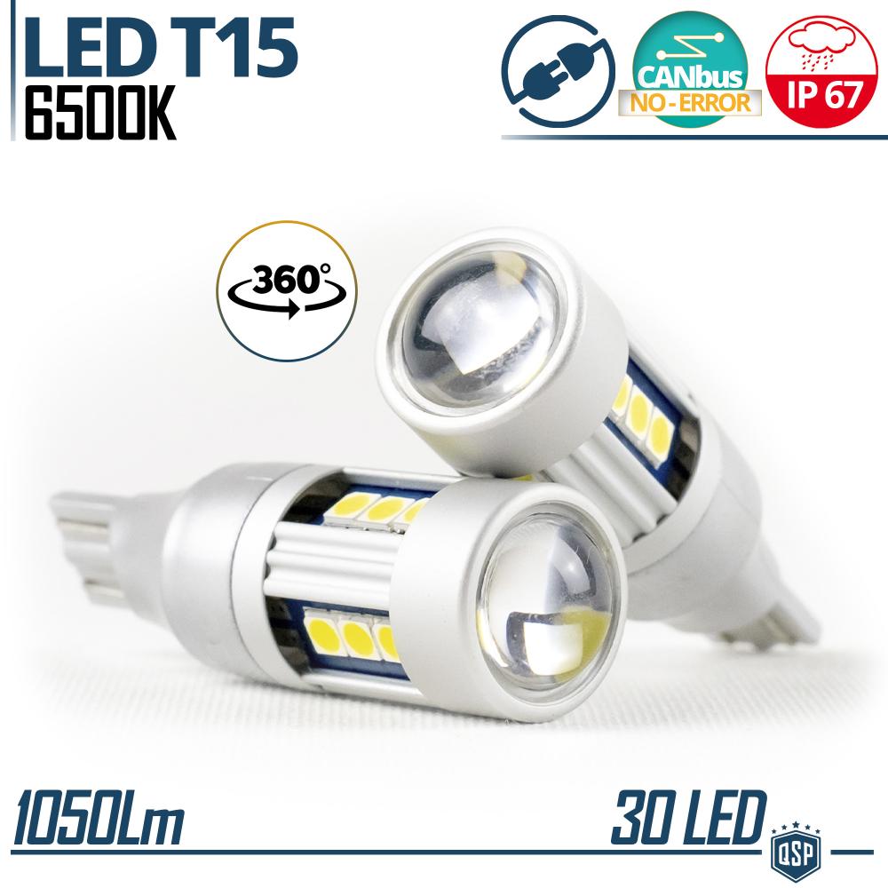 2x LED Birnen Ruckfahrlicht T15 W16W Canbus | 360° Licht Weiß Eis 6500K |  Plug