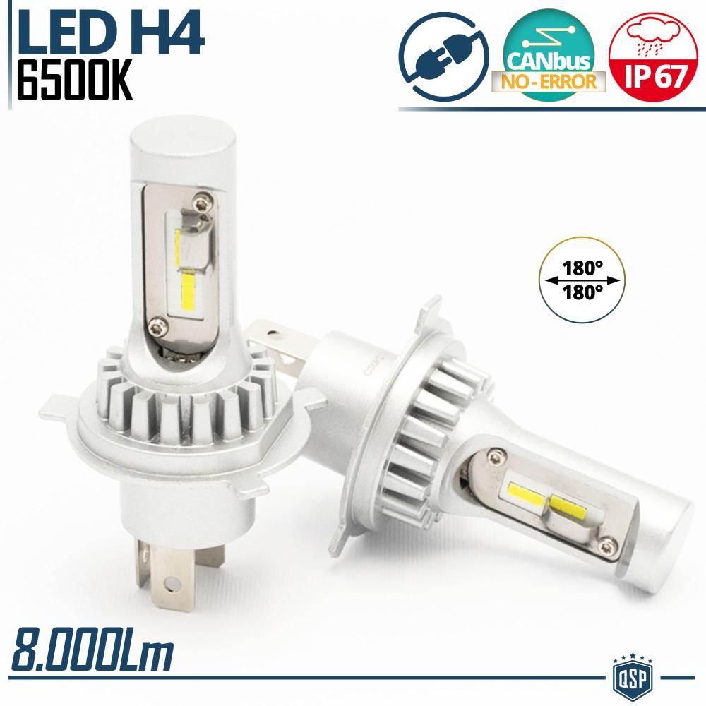 H4 LED Kit Plug & Play | LED Umwandlung ABBLENDLICHT + FERNLICHT | 6500K  Weißes Eis 8000LM | CANbus