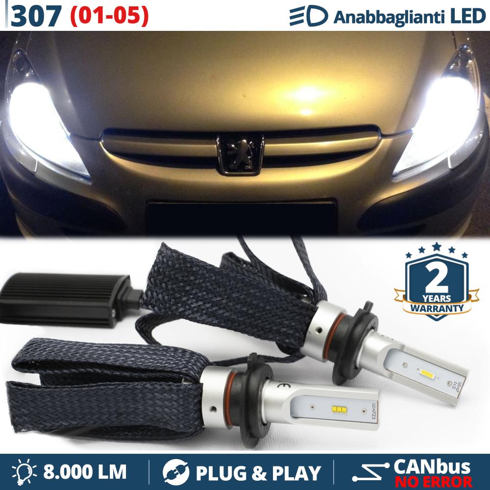 H7 LED Kit für Peugeot 307 bis 2005 Abblendlicht CANbus Birnen | 6500K  Weißes Eis 8000LM