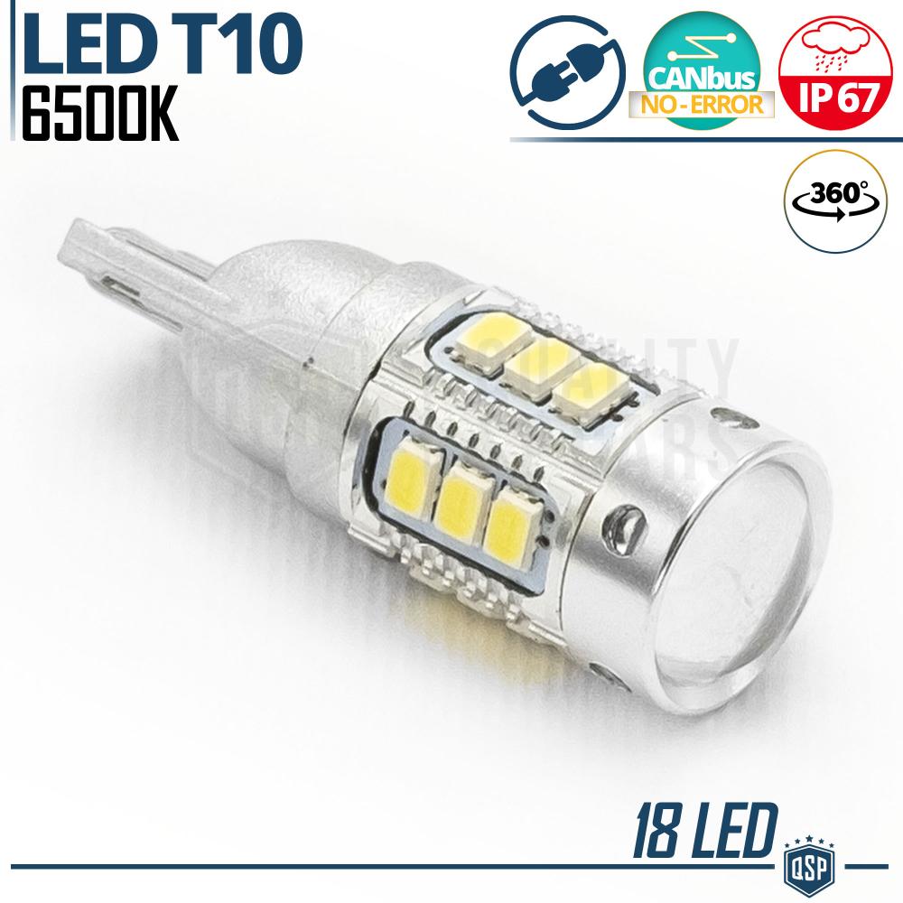 1pc T10 W5W LED Bulb Canbus with Lens, 360° White ICE Light 6500K