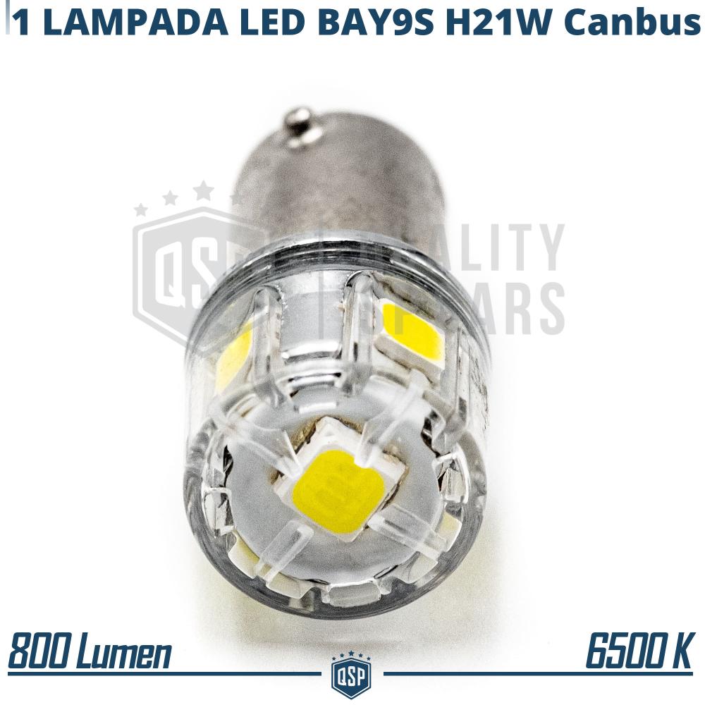 1pc BAY9S H21W LED Bulb Canbus, 360° White ICE Light 6500K