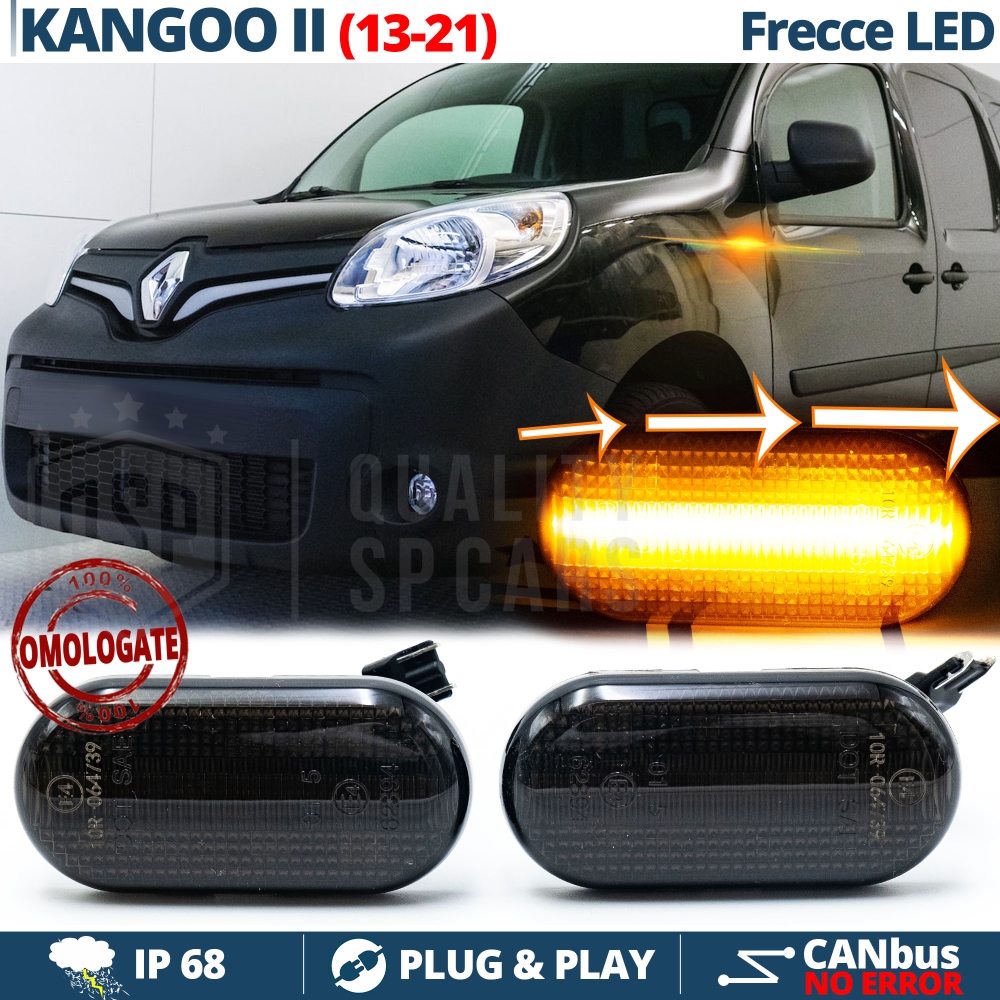 X2 Clignotants LED pour Renault KANGOO 2 (13-21) Dynamiques Sequentiels  Homologués, Noire, CANbus No Erreur