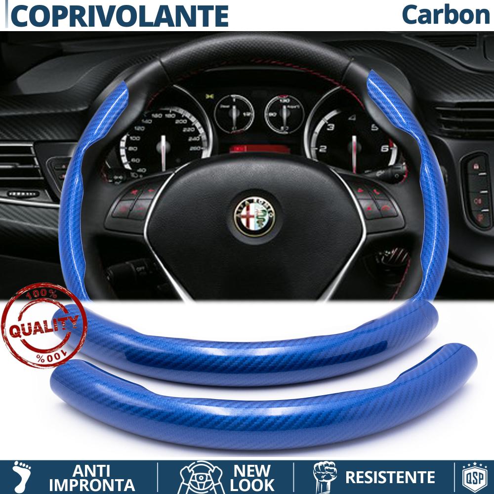 COUVRE VOLANT pour Alfa Romeo, Effet FIBRE DE CARBONE Bleu Sportif
