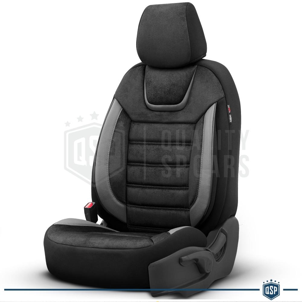 Volkswagen Polo Car Seat Covers. Material : Faux Leather Blush. Color :  Black. Thread : White. Design : Alfa Romeo Stitch. Unobtrusive and simple,  the horizontal design is just the perfect choice