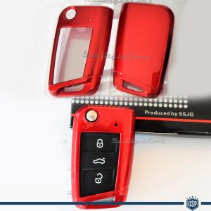 Coque Rigide Clé Télécommande Rouge pour Seat ATECA Housse de Protection en Abs Thermique