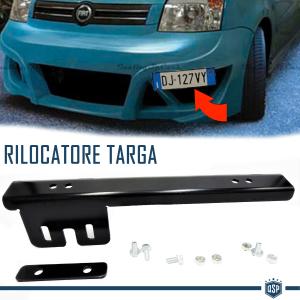 Front License Plate Holder for Fiat, Side Relocator Bracket, in Anodized Black Steel