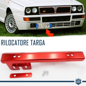 Front License Plate Holder for Lancia, Side Relocator Bracket, in Anodized Red Steel
