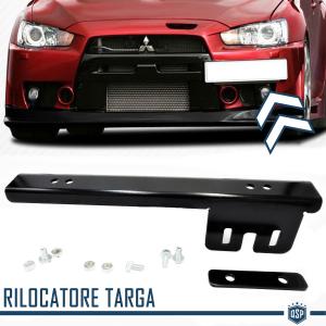 Front License Plate Holder for Mitsubishi, Side Relocator Bracket, in Anodized Black Steel