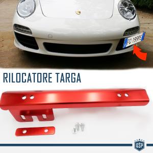 Front License Plate Holder for Porsche, Side Relocator Bracket, in Anodized Red Steel