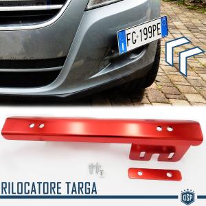Front License Plate Holder for Ferrari, Side Relocator Bracket, in Anodized Red Steel