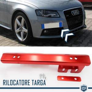Front License Plate Holder for Audi, Side Relocator Bracket, in Anodized Red Steel