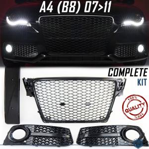 FRONT GRILL + FOG LIGHT GRILLS Bumper for AUDI A4 RS4 (B8) 07>11 | Honeycomb Grille
