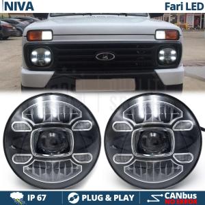2 Full LED 7" Inches Headlights for LADA NIVA 6500K Ice White | Parking Lights + Low + High Beam
