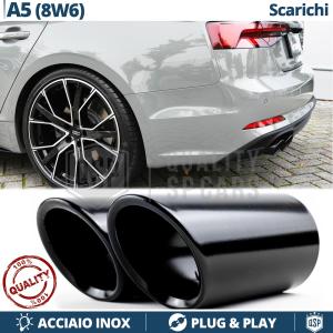 2 pcs EXHAUST TIPS for AUDI A5 8W6 BLACK Stainless STEEL | PLUG & PLAY Installation