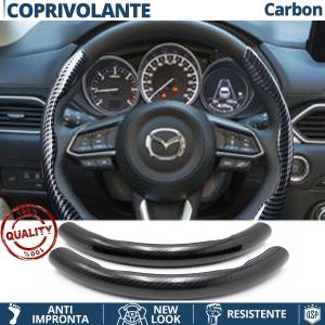 STEERING WHEEL COVER Black for Mazda, Carbon Fiber Effect THIN Non-Slip