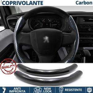 COPRIVOLANTE Per Peugeot, Effetto FIBRA DI CARBONIO Nero SOTTILE Sportivo Antiscivolo