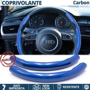 FUNDA VOLANTE para Audi, Efecto FIBRA DE CARBONO Azul Deportivo FINO Antideslizante