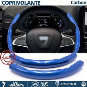 COUVRE VOLANT pour Dacia, Effet FIBRE DE CARBONE Bleu Sportif FIN Antidérapant