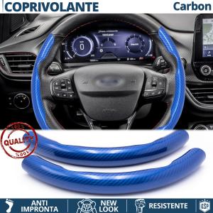 FUNDA VOLANTE para Ford, Efecto FIBRA DE CARBONO Azul Deportivo FINO Antideslizante
