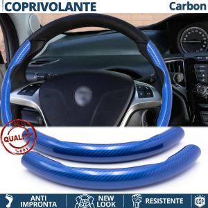 FUNDA VOLANTE para Lancia, Efecto FIBRA DE CARBONO Azul Deportivo FINO Antideslizante