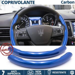 COUVRE VOLANT pour Maserati, Effet FIBRE DE CARBONE Bleu Sportif FIN Antidérapant