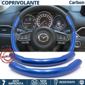 FUNDA VOLANTE para Mazda, Efecto FIBRA DE CARBONO Azul Deportivo FINO Antideslizante