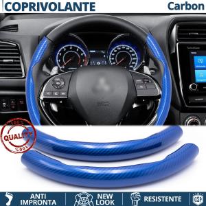 FUNDA VOLANTE para Mitsubishi, Efecto FIBRA DE CARBONO Azul Deportivo FINO Antideslizante