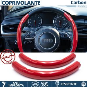 FUNDA VOLANTE para Audi, Efecto FIBRA DE CARBONO Rojo Deportivo FINO Antideslizante