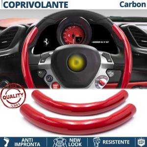 FUNDA VOLANTE para Ferrari, Efecto FIBRA DE CARBONO Rojo Deportivo FINO Antideslizante