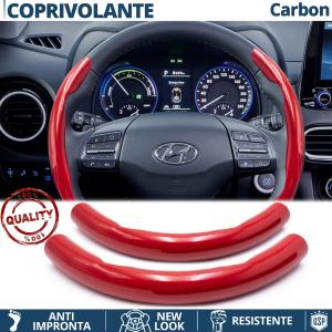 FUNDA VOLANTE para Hyundai, Efecto FIBRA DE CARBONO Rojo Deportivo FINO Antideslizante