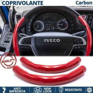 STEERING WHEEL COVER Red for Iveco, Carbon Fiber Effect THIN Non-Slip