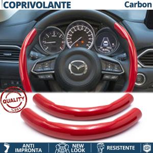 STEERING WHEEL COVER Red for Mazda, Carbon Fiber Effect THIN Non-Slip