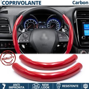 STEERING WHEEL COVER Red for Mitsubishi, Carbon Fiber Effect THIN Non-Slip