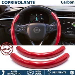 COPRIVOLANTE Per Opel, Effetto FIBRA DI CARBONIO Rosso SOTTILE Sportivo Antiscivolo