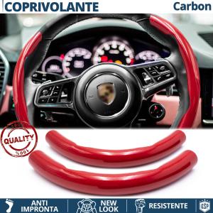 STEERING WHEEL COVER Red for Porsche, Carbon Fiber Effect THIN Non-Slip