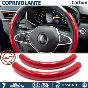 STEERING WHEEL COVER Red for Renault, Carbon Fiber Effect THIN Non-Slip
