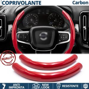 STEERING WHEEL COVER Red for Volvo, Carbon Fiber Effect THIN Non-Slip