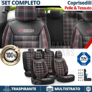 SEAT COVERS for PEUGEOT 308 FULL SET, OtoM GTI Sports in Pu Leather and Red Checkered Fabric | TÜV Certified 