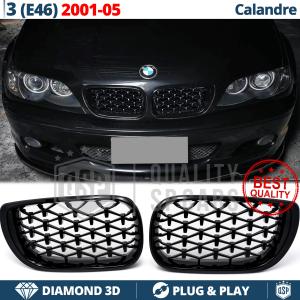 REJILLAS Delanteras para BMW Serie 3 E46 (01-05), Estilo Diamante 3D | Negro Brillante Tuning M