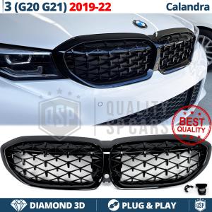 GRIGLIA Anteriore per BMW Serie 3 G20 G21 (19-22) Mascherina Nero Lucido Diamond | Calandra Tuning M