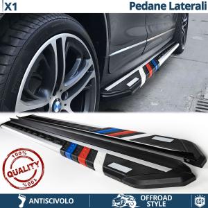 2 Car SIDE STEPS Running Boards for BMW X1 Rock Sliders in Aluminum + Non-slip PVC Inserts M Style