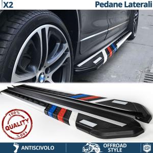 2 Car SIDE STEPS Running Boards for BMW X2 Rock Sliders in Aluminum + Non-slip PVC Inserts M Style