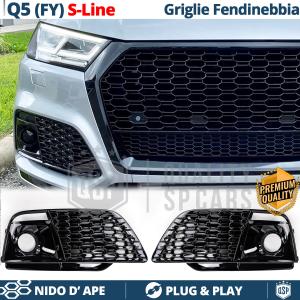 Fog Light Grill Trim for AUDI Q5 FY S-Line (16-20) | Honeycomb, Glossy Black, Tuning Cover Grille