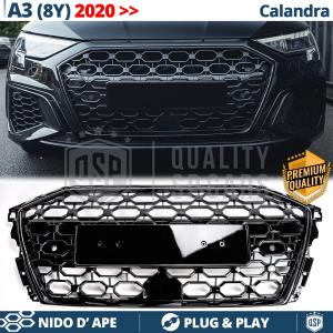 REJILLA Delantera para Audi A3 8Y, S3, Parrilla NIDO DE ABEJA Negro Brillante | Tuning Estilo rs